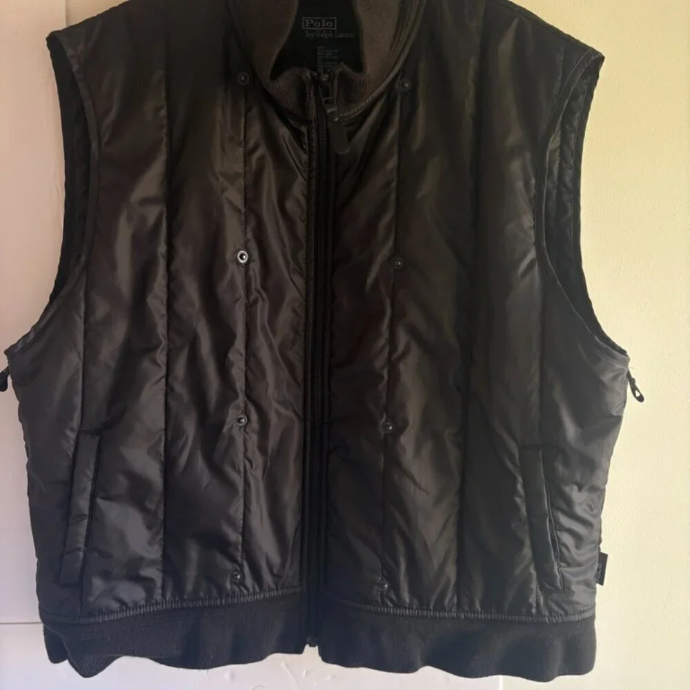 Vintage Polo Ralph Lauren Black Vertical Quilt Insulated Vest Men's XL Snaps